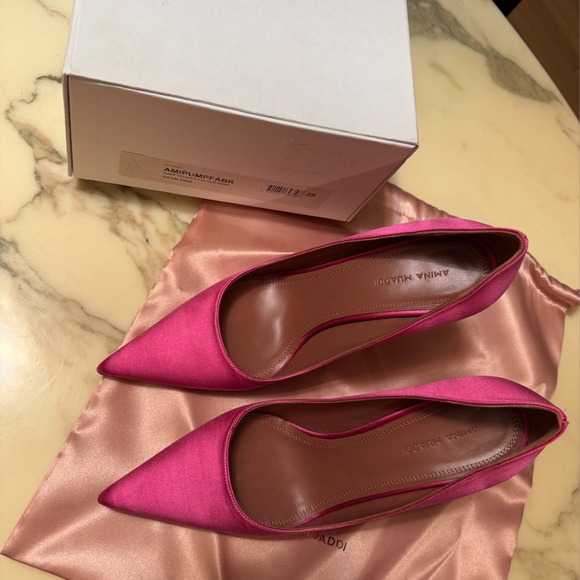 Amina Muaddi Pink Satin Pumps size 39 - Picture 7 of 8